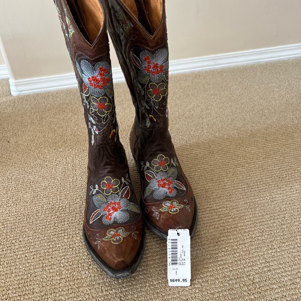 Old Gringo Cowboy Boots. Worn once. Brown with multi color stitching. Size 8